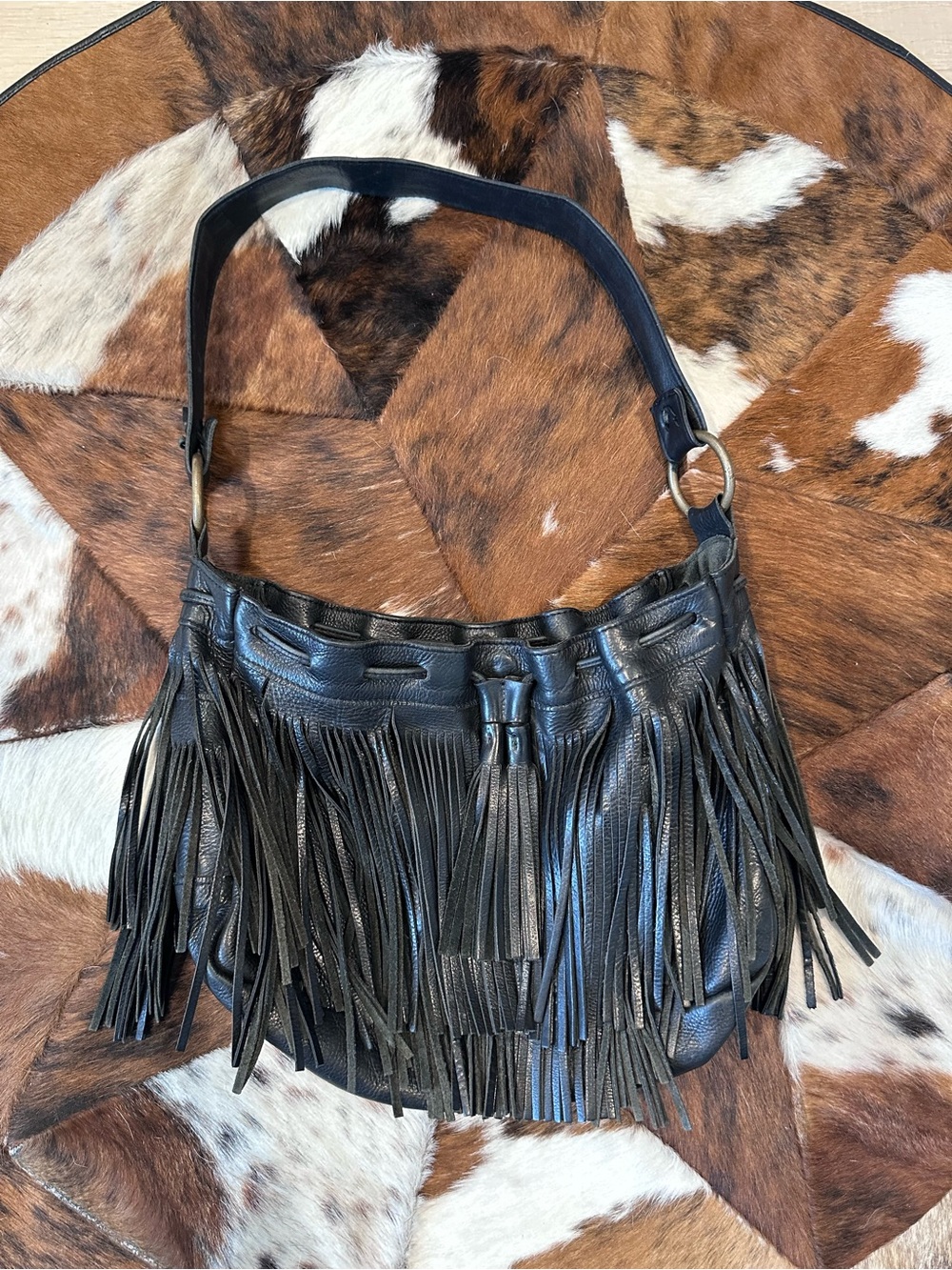 McFadin Black Fringe Leather Shoulder Bag - Unbranded